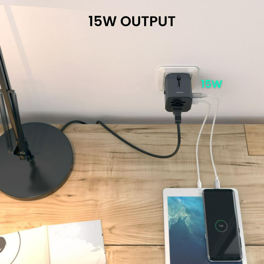 AUKEY Universal Travel Adapter 30W 65W and 100W with USB-C and USB-A ports