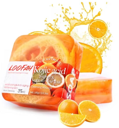 New Design 100g Kojic Acid Soap with Loofah Lemon Loofah Soap Handmade Essential Oil Soap Lavender Rose Turmeric Bath Bar